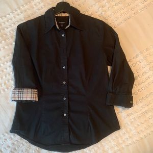 Burberry Black Button Front Shirt Nova Check Collar and Cuffs Sz S